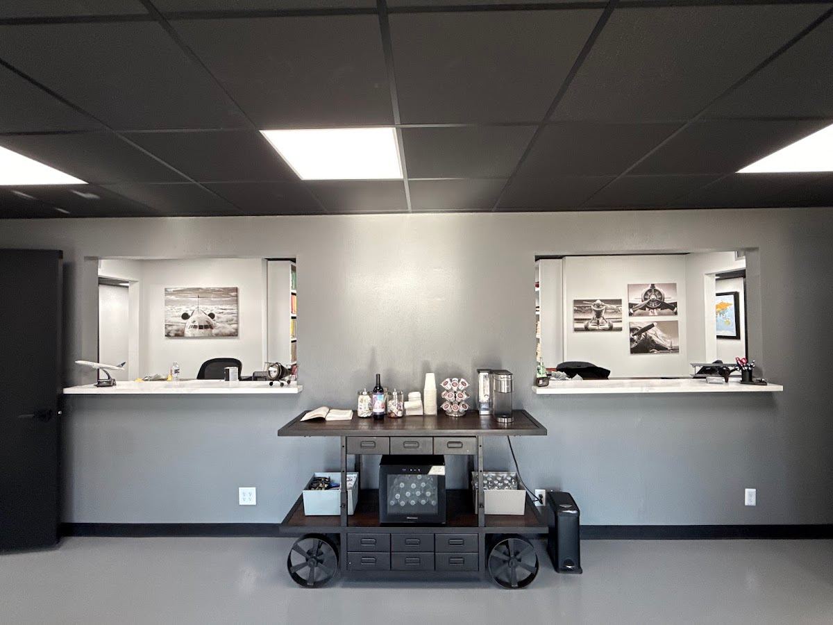 Coated concrete floor in a Texas aviation office and hangar facility